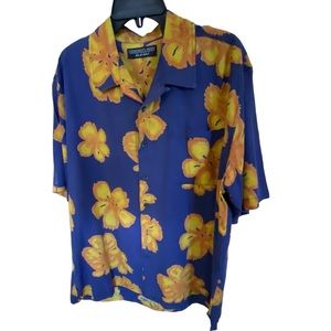 COMMON MAN BLACK LABEL 100% Silk Floral Short Sleeve Button Front Shirt Large